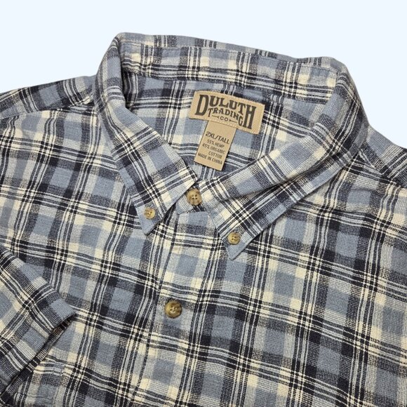 Duluth Trading Shirt Mens 2XLT Tall Hemp/Cotton Button Plaid Short Sleeve - Picture 1 of 5
